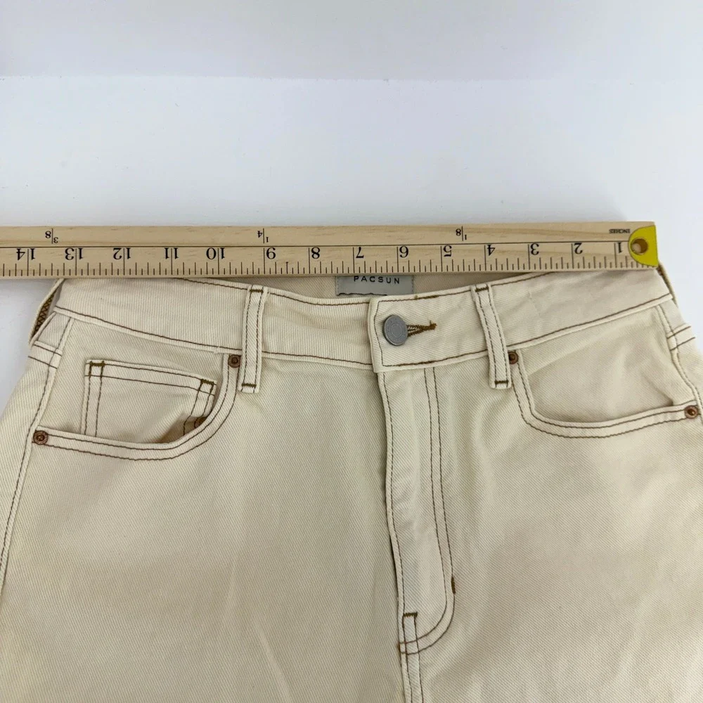 PacSun Stretch Mom Jeans Cream Tan High Rise Tapered Denim Size 26 - Picture 7 of 15